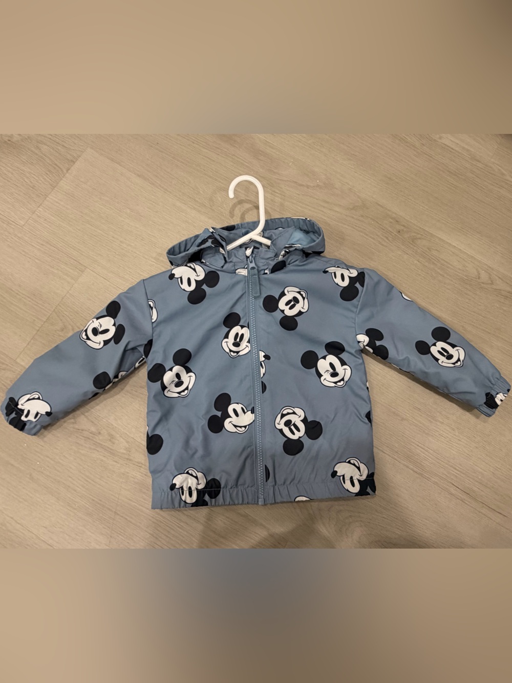 H&M Light Blue Mickey Mouse Hooded Rain Jacket